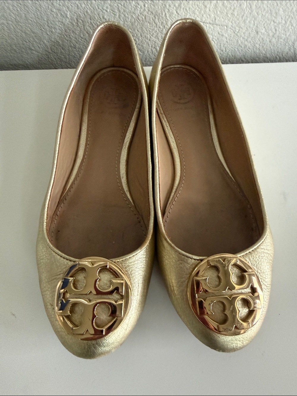 Tory Burch Claire Metallic Tumbled Leather Ballet Flats - Spark Gold 5.5